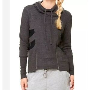 ALO Yoga Hoodie Womens Size Small Drift Mesh Zippers Charcoal Grey Sweater